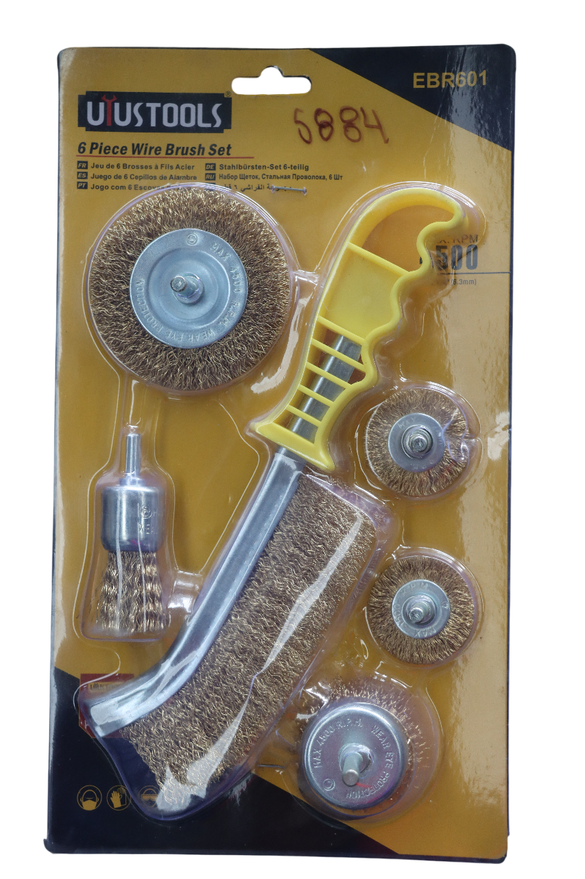 JUEGO DE 6 PCS DE CEPILLOS DE ALAMBRE EN COPA CON MANGO UYUSTOOLS – 1/4″