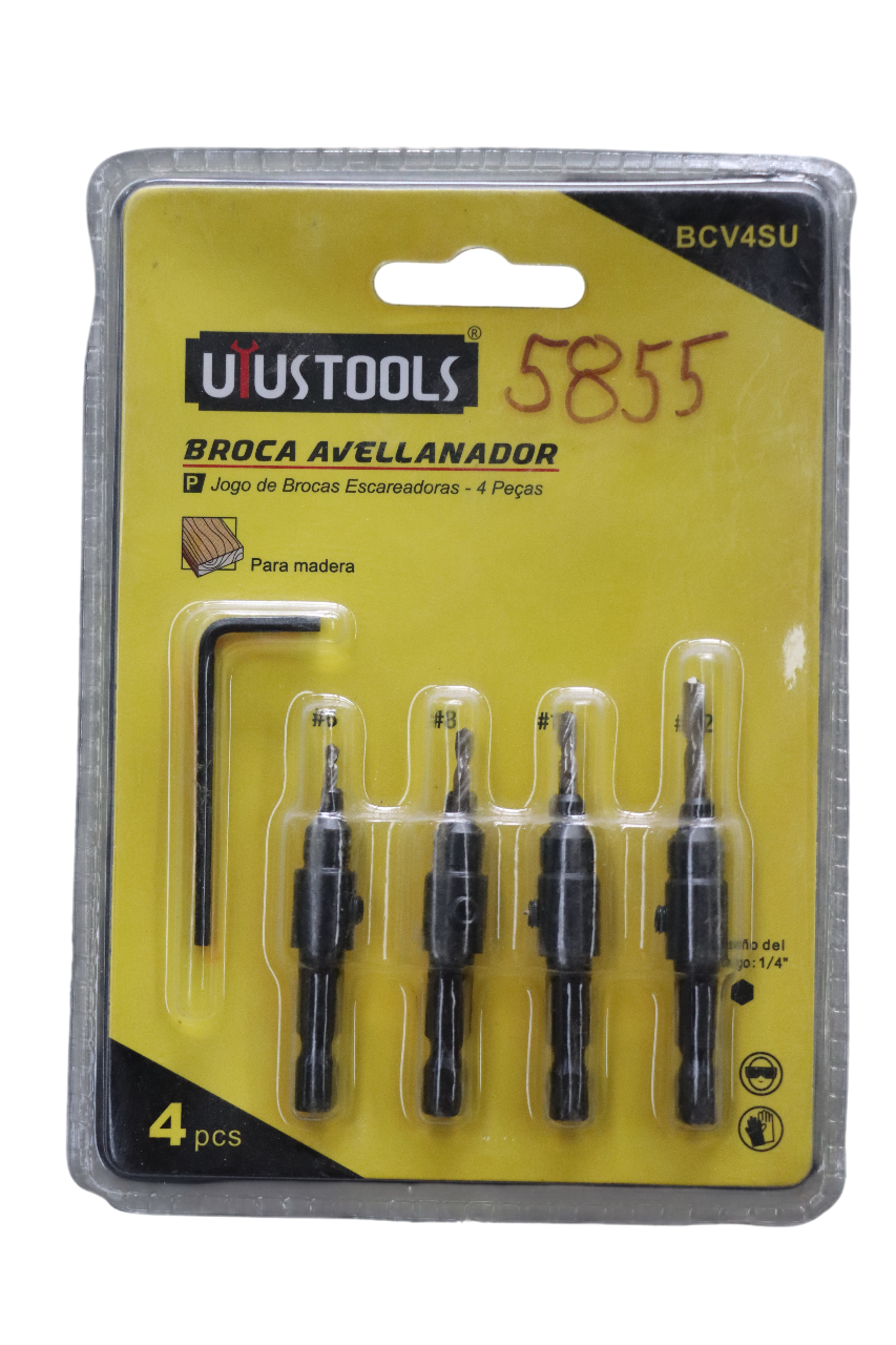 JUEGO DE 4 PCS DE BROCAS AVELLANADORAS DE MANGO HEXAGONAL UYUSTOOLS – 6#8#10#12#