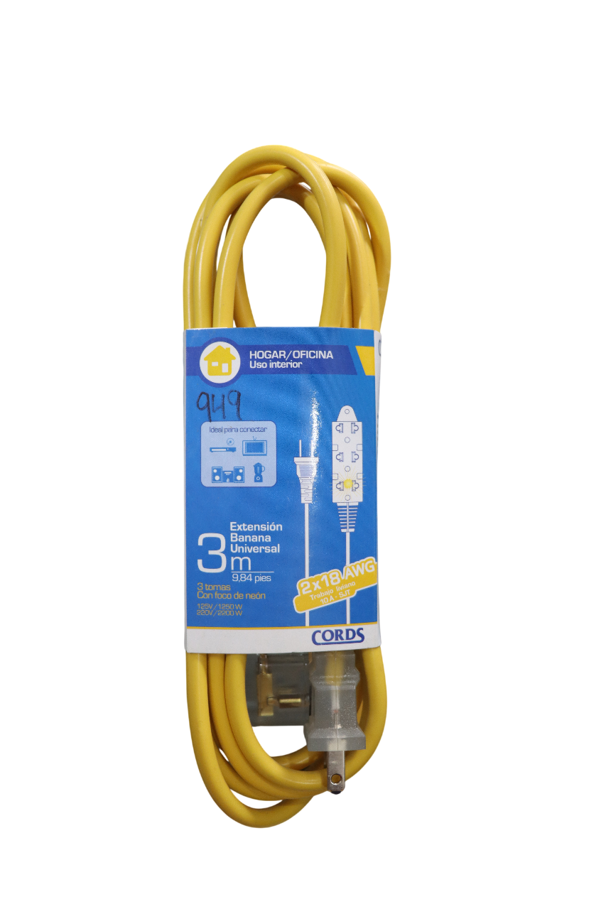 Extensión Eléctrica con 3 tomas con foco de Neón - CORDS