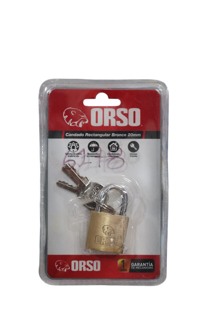 Candado Rectangular Bronce 20mm - Orso