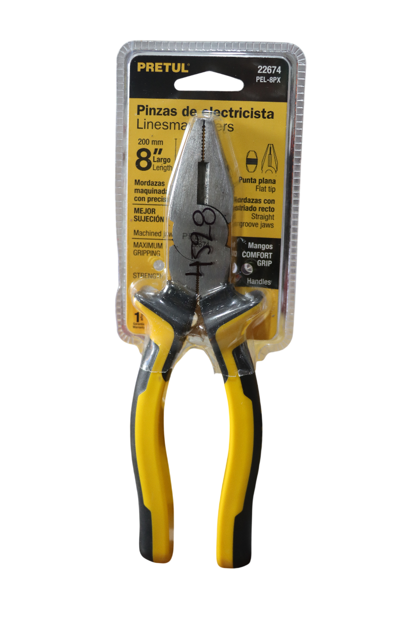 Pinza para electricista 8" mango Comfort Grip - PRETUL