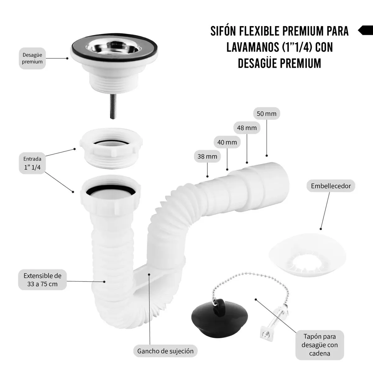 Sifón flexible premium para Lavamanos - YEKTA